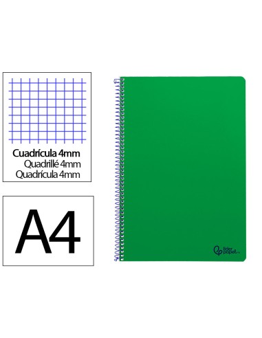 Cuaderno espiral liderpapel din a4 smart tapa blanda 80h 75gr cuadro 4mm con margen color verde