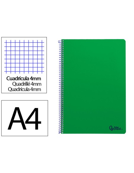 Cuaderno espiral liderpapel din a4 smart tapa blanda 80h 75gr cuadro 4mm con margen color verde