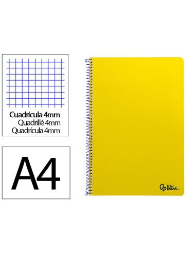 Cuaderno espiral liderpapel din a4 smart tapa blanda 80h 75gr cuadro 4mm con margen color amarillo