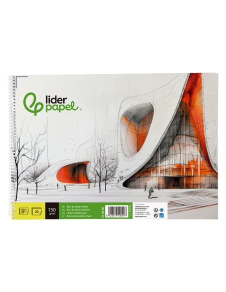 Bloc dibujo liderpapel lineal vanguardia 230x325mm 20 hojas 130g m2 con recuadro perforado