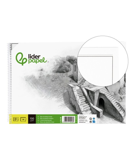 Bloc dibujo liderpapel lineal historico 230x325mm 20 hojas 130g m2 con recuadro perforado