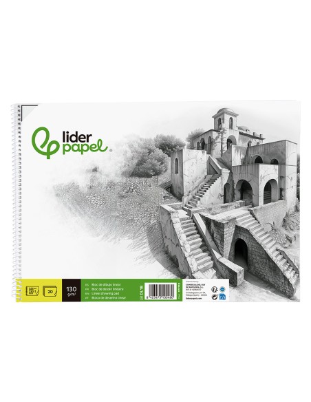 Bloc dibujo liderpapel lineal historico 230x325mm 20 hojas 130g m2 con recuadro perforado