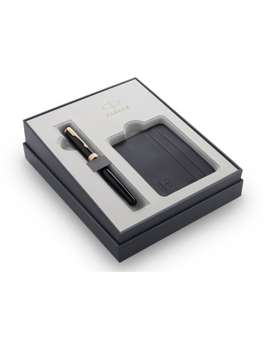 Pluma parker sonnet negro gt en set de regalo tarjetero