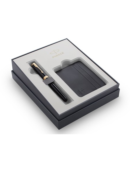 Pluma parker sonnet negro gt en set de regalo tarjetero