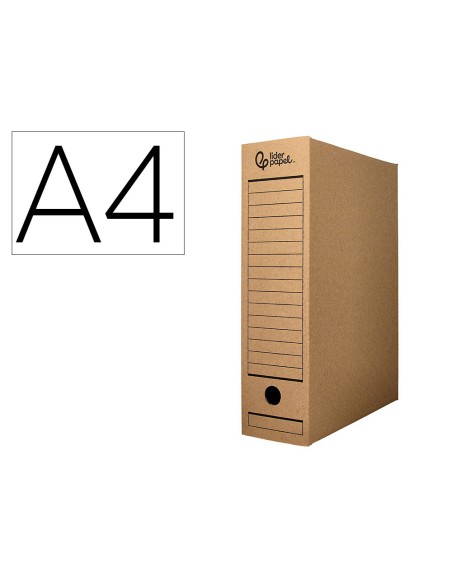 Caja archivo definitivo liderpapel din a4 carton reciclado 325g m2 lomo 82 mm kraft 325x82x250 mm