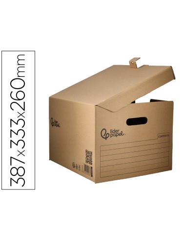 Cajon contenedor liderpapel carton manual para 3 cajas archivo def folio 3 archivadores a z 387x333x260mm