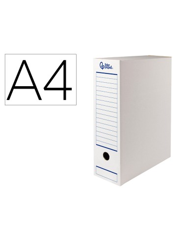 Caja archivo definitivo automatica liderpapel din a4 carton reciclado 325g m2 lomo 100 mm blanco 360x100x255mm