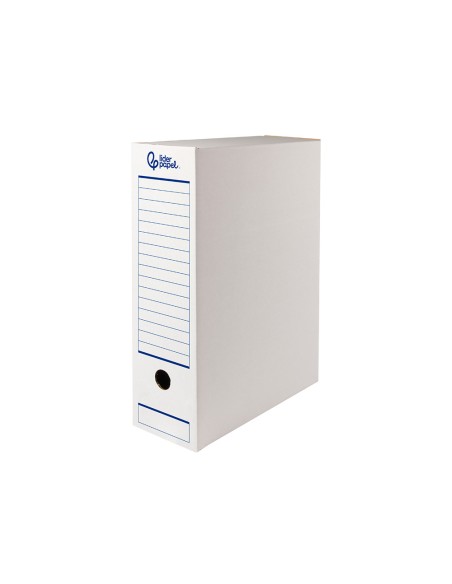 Caja archivo definitivo automatica liderpapel din a4 carton reciclado 325g m2 lomo 100 mm blanco 360x100x255mm