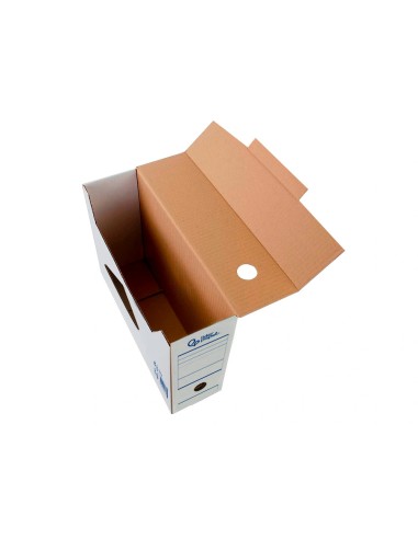 Caja archivo definitivo automatica liderpapel din a4 carton reciclado 325g m2 lomo 100 mm blanco 360x100x255mm