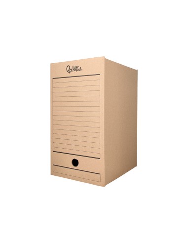Caja archivo definitivo liderpapel folio doble ancho carton reciclado 400g m2 lomo 200 mm kraft 367x200x251 mm