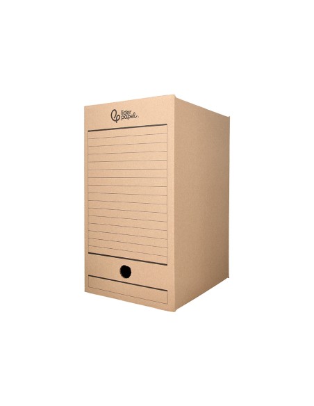 Caja archivo definitivo liderpapel folio doble ancho carton reciclado 400g m2 lomo 200 mm kraft 367x200x251 mm
