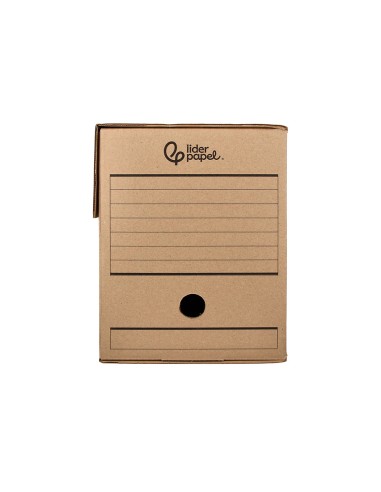 Caja archivo definitivo liderpapel folio doble ancho carton reciclado 400g m2 lomo 200 mm kraft 367x200x251 mm