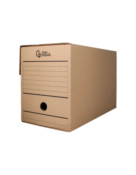 Caja archivo definitivo liderpapel folio doble ancho carton reciclado 400g m2 lomo 200 mm kraft 367x200x251 mm