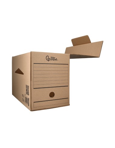 Caja archivo definitivo liderpapel folio doble ancho carton reciclado 400g m2 lomo 200 mm kraft 367x200x251 mm