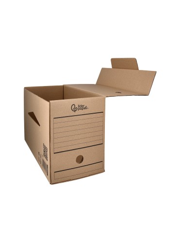 Caja archivo definitivo liderpapel folio doble ancho carton reciclado 400g m2 lomo 200 mm kraft 367x200x251 mm