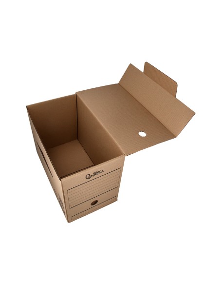 Caja archivo definitivo liderpapel folio doble ancho carton reciclado 400g m2 lomo 200 mm kraft 367x200x251 mm
