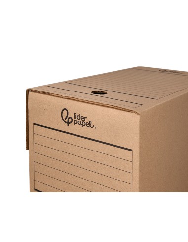 Caja archivo definitivo liderpapel folio doble ancho carton reciclado 400g m2 lomo 200 mm kraft 367x200x251 mm
