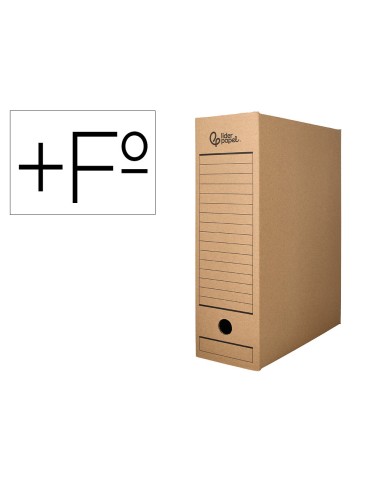 Caja archivo definitivo liderpapel folio prolongado carton reciclado 325g m2 lomo 116 mm kraft 388x116x275 mm