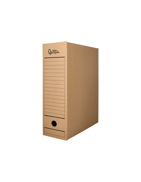 Caja archivo definitivo liderpapel folio prolongado carton reciclado 325g m2 lomo 116 mm kraft 388x116x275 mm