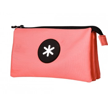 Bolso escolar portatodo antartik triple cremallera color coral 220x30x120 mm