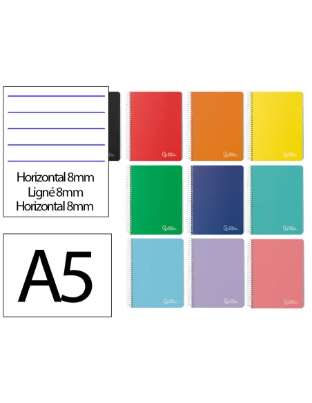 Cuaderno espiral liderpapel a5 micro witty tapa dura 120h 90gr horizontal 8mm 5 bandas 6 taladros colores surtidos