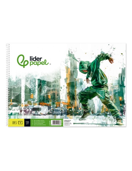 Bloc dibujo liderpapel artistico urban espiral 230x325mm 20 hojas 130g m2 sin recuadro perforado