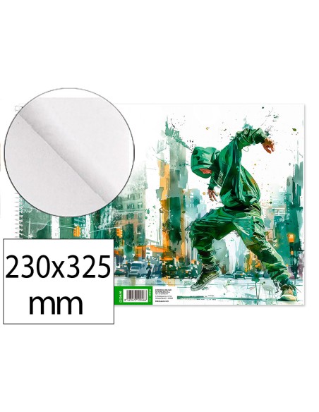Bloc dibujo liderpapel artistico urban espiral 230x325mm 20 hojas 130g m2 sin recuadro perforado