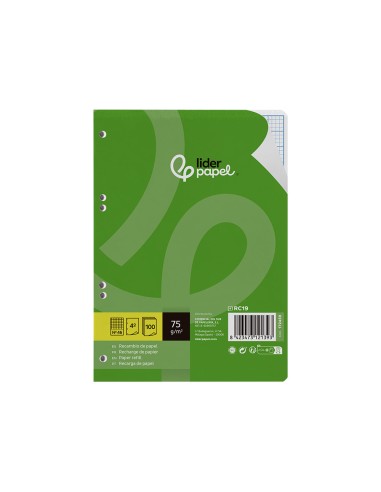Recambio liderpapel din a5 100 hojas 75 gr rayado n 46 6 taladros