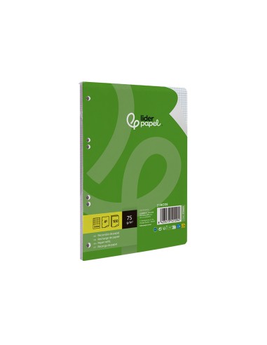Recambio liderpapel din a5 100 hojas 75 gr cuadro 3mm con margen 6 taladros