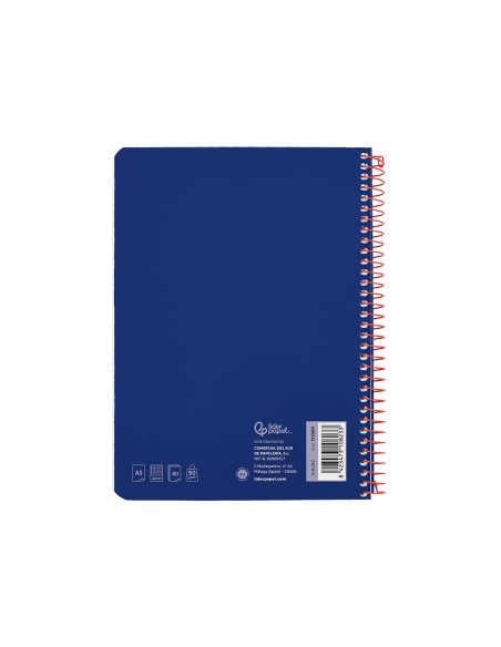 Cuaderno espiral liderpapel din a5 witty tapa dura 80h 90gr cuadro 4mm con margen color azul marino