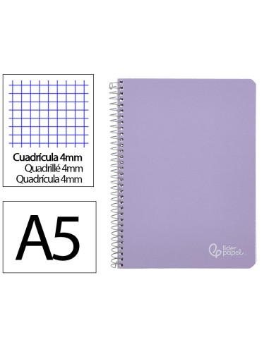 Cuaderno espiral liderpapel din a5 witty tapa dura 80h 90gr cuadro 4mm con margen color violeta