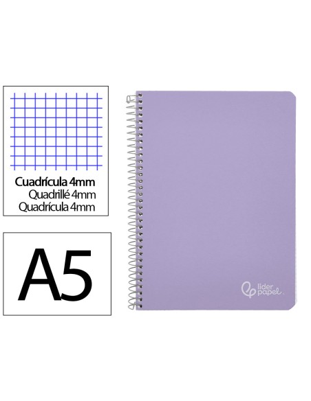Cuaderno espiral liderpapel din a5 witty tapa dura 80h 90gr cuadro 4mm con margen color violeta