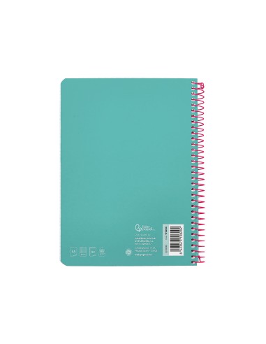 Cuaderno espiral liderpapel din a5 witty tapa dura 80h 90gr cuadro 4mm con margen color turquesa