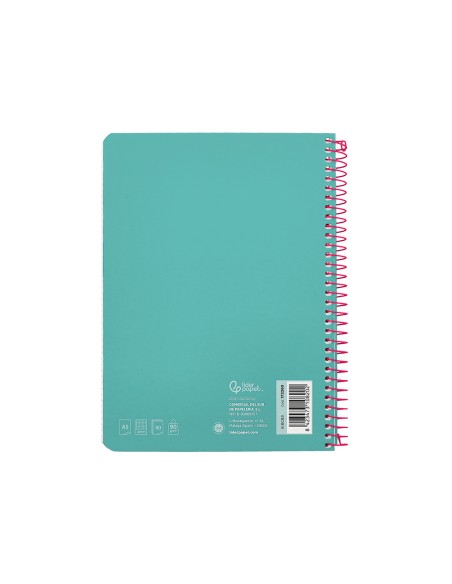 Cuaderno espiral liderpapel din a5 witty tapa dura 80h 90gr cuadro 4mm con margen color turquesa