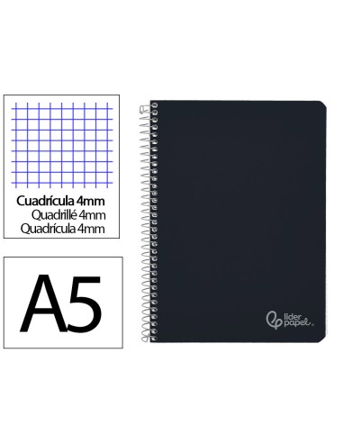 Cuaderno espiral liderpapel din a5 witty tapa dura 80h 90gr cuadro 4mm con margen color negro