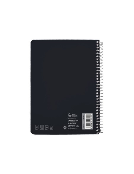 Cuaderno espiral liderpapel din a5 witty tapa dura 80h 90gr cuadro 4mm con margen color negro