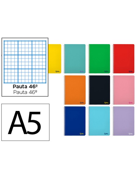 Cuaderno espiral liderpapel din a5 smart tapa blanda 80h 75gr rayado nº46 colores surtidos