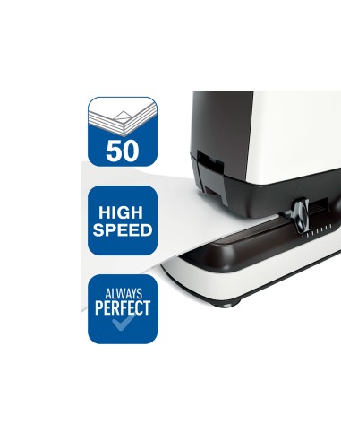 Grapadora rapid pro 90ec electrica blanco capacidad 50 hojas usa grapas n 66 y n 44