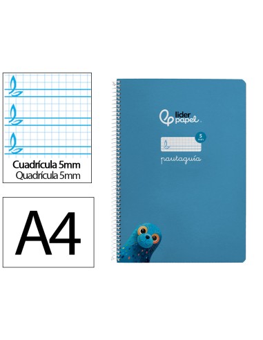Cuaderno espiral liderpapel di n a4 pautaguia tapa blanda 80h 75 gr cuadro pautado 5mm color azul