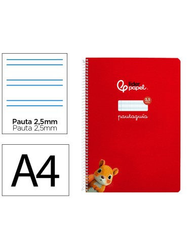 Cuaderno espiral liderpapel di n a4 pautaguia tapa blanda 80h 75 gr cuadro pautado 25mm color rojo