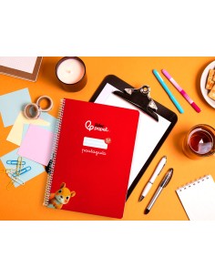 Cuaderno espiral liderpapel di n a4 pautaguia tapa blanda 80h 75 gr cuadro pautado 25mm color rojo