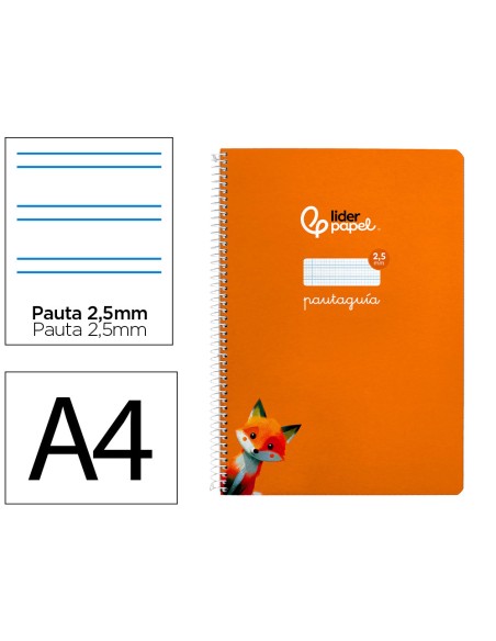 Cuaderno espiral liderpapel di n a4 pautaguia tapa blanda 80h 75 gr cuadro pautado 25mm color naranja