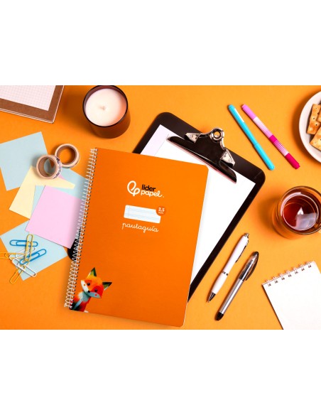 Cuaderno espiral liderpapel di n a4 pautaguia tapa blanda 80h 75 gr cuadro pautado 25mm color naranja