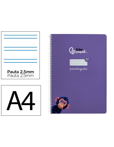 Cuaderno espiral liderpapel di n a4 pautaguia tapa blanda 80h 75 gr cuadro pautado 25mm color lila