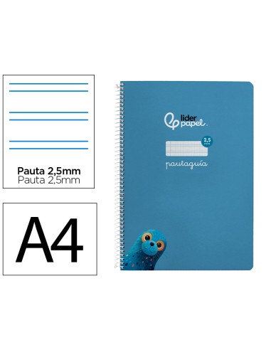 Cuaderno espiral liderpapel di n a4 pautaguia tapa blanda 80h 75 gr cuadro pautado 25mm color azul