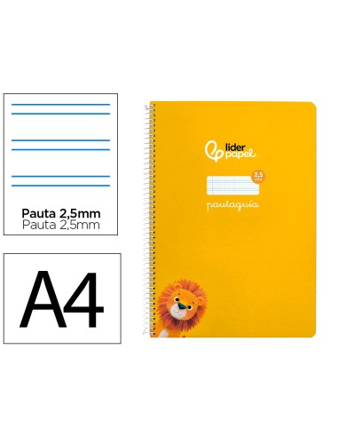 Cuaderno espiral liderpapel di n a4 pautaguia tapa blanda 80h 75 gr cuadro pautado 25mm color amarillo