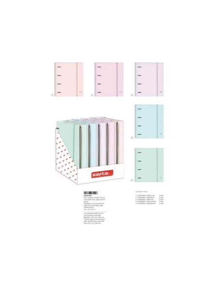 Carpeta 4 anillas 35 mm safta din a4 tapa forrada recambio 100 h cuadro 5 mm stationery expositor 10 unidades surtidas