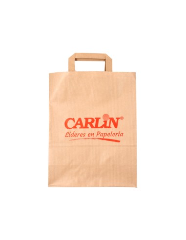 Bolsa kraft verjurado asa plana carlin 32x12x41 cm 90 gr caja de 250 unidades