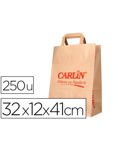 Bolsa kraft verjurado asa plana carlin 32x12x41 cm 90 gr caja de 250 unidades
