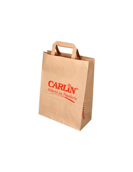 Bolsa kraft verjurado asa plana carlin 32x12x41 cm 90 gr caja de 250 unidades